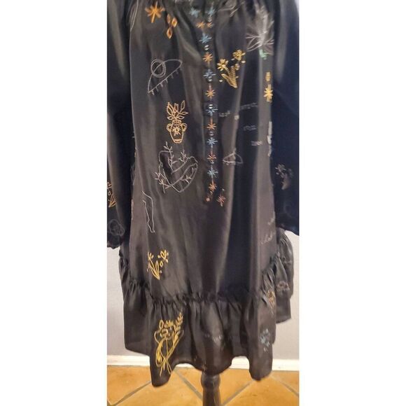 Johnny Was Calme by Yogi Embroidered Silk Mini Dress — Black, NWT, Boho Chic - Picture 6 of 13